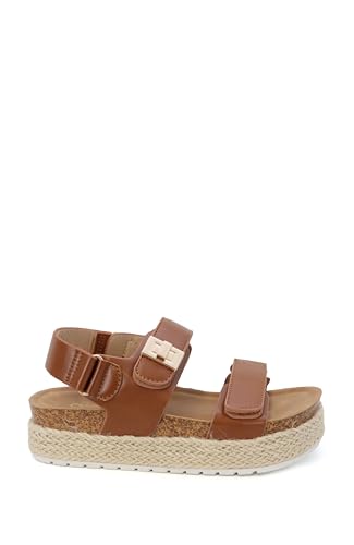 YOKI TRIBECA-Y Platform Sandals For Girls With Double Strap And Gold Buckle - Lightweight Kids Sandal With Cushioned Footbed, Summer Sandal (Rust, Size 12 Little Kid)2