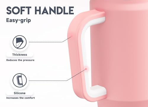 Image of Meoky 32 oz Tumbler with Handle, Insulated Tumbler with Lid and Straw, Stainless Steel Travel Mug, Keeps Cold for 24 Hours, 100% Leak Proof, Fits in Car Cup Holder (Blush)