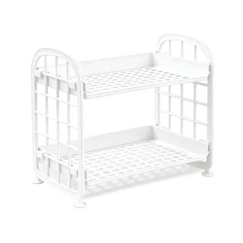 Image of Desktop Rack Cosmetic Stationery Storage Holder, 2-Tier Multifunctional Plastic Shelf Makeup Organizer for Skincare Office Kitchen Bedroom Bathroom Home (White)
