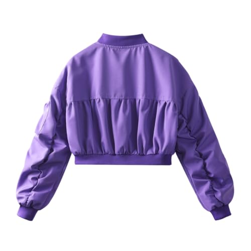Image of WELAKEN Lightweight Multiple Pockets Zip Up Bomber Jacket for Girls Toddler & Kids II Little Girl's Casual Flight Crop Jacket