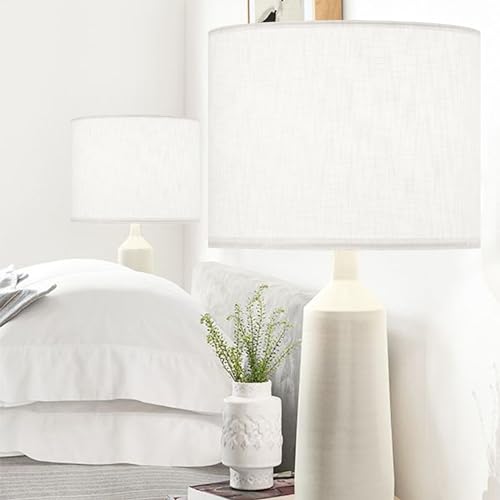 Go&So White Textured Drum Lampshade Medium Lamp Shade 13 Inch Top X 13 Inch Bottom X 10 Inch High (Spider) Modern Linen Lamp Shades For Table Lamp & Bedside Lamp thumb #6