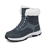 BIBOKAOKE Damen Winterstiefel Schneefell Gefüttert Warme Winterschuhe Stiefeletten Schnürstiefel Kurze Stiefel Wasserdicht Rutschfest Outdoor Komfort Kurzestiefel
