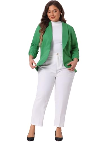 Agnes Orinda Plus Size Blazer for Women 3/4 Ruched Sleeve Open Front Lightweight Work Office Suit Jacket3