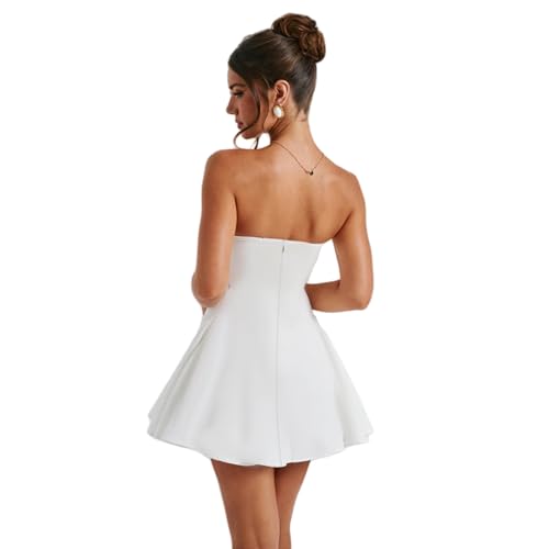 Image of JUMISEE Women's Elegant Bow Strapless Homecoming Dress A Line Swing Tube Mini Dress Short Evening Party Prom Dress