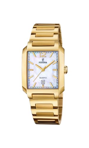 Festina Reloj Mujer Analógico de Acero Inoxidable 316l Dorado - Movimiento de Cuarzo - Cristal Mineral de Alta Resistencia - Resistente al Agua 5 ATM - Calendario F20680/2 - On The Square