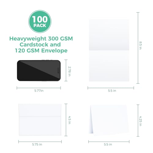 100 Pack Blank White Cards and Envelopes, Ohuhu 5 x 7 Heavyweight Folded Cardstock and A7 Envelopes for DIY Cards, Wedding, Birthday, Invitations, Thank You Cards & All Occasion image 5