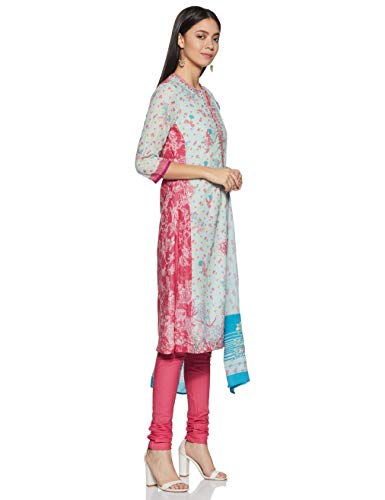 Image of BIBA Women Straight Cotton And Viscose Kurta Narrow Pants Suit Set