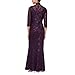 S.L. Fashions Women's Long Sequin Lace Fit and Flare Mother of The Bride Dress with Jacket (Petite & Regular Sizes), Eggplant, 10P