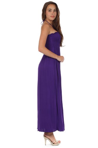 Image of Sakkas Soft Jersey Feel Solid Color Smocked Bodice String Halter Long Dress