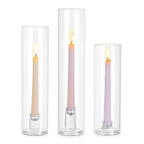 Glasseam Hurricane Taper Candle Holders: Set of 3 Glass Candlestick