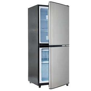 3.6Cu.Ft Dual Zone Refrigerator, 2.2+1.4Cu.Ft 4 Star Freezer, 7 Temperature Settings, 45 dB, Brushed Gray Silver, LED Lighting, Adjustable Shelves, 166kWh/Year, 16.73″¡Á17.52¡Á40.16