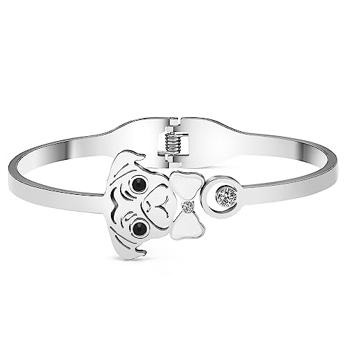 Image of WEVENI Cute Pug Gifts For Pug Lovers Stainless Steel Shell Pug Bracelet Cuff Bangle 18k Gold Plated Pet Dog Bangles Jewelry Charms Pugs Mom Gifts