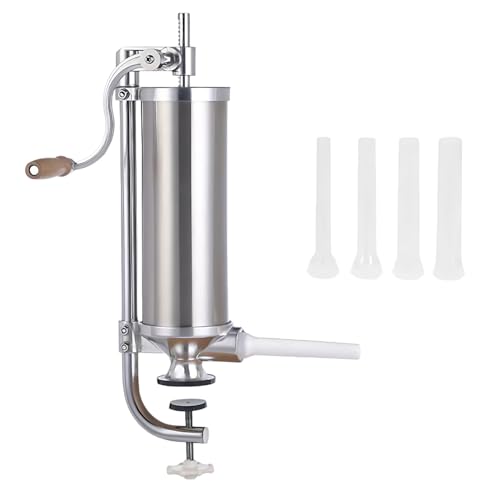 Kensbro 3LB Embutidora de Chorizos, Acero Inoxidable Vertical Maquina de Embutir Chorizos con 4 Tubos para Embutidos Caseros
