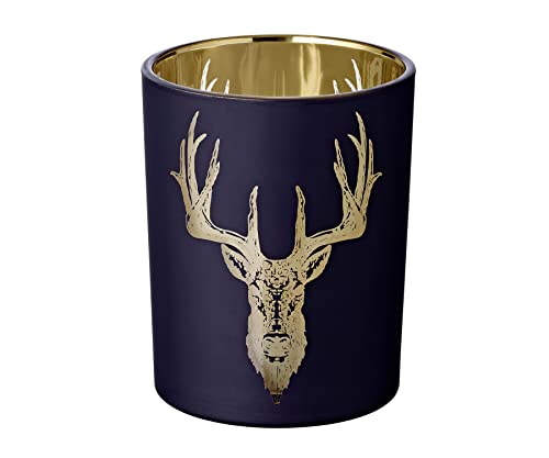 EDZARD Lio Lantern Height 13 cm, Diameter 10 cm, Matte Black Exterior with Gold Deer Motif, Black,gold,silver - Image 2