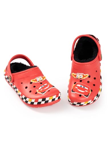 Disney Zuecos Rojos de Cars para niño con Forro de Piel de Rayo Mcqueen | Ropa Informal con el número 95 de Carreras | Calzado clásico de Personajes para jóvenes Fans