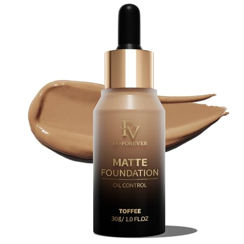 FV Base De Maquillaje Alta Cobertura，Larga Duración, Acabado Natural Flawless,Maquillaje Líquida Impermeable Mate,Ideal Para Pieles Grasas,30ml (Toffee)