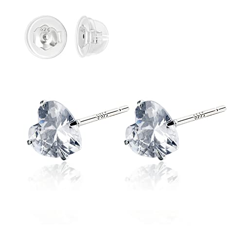 Boucles d'oreilles à tige en argent sterling hypoallergénique avec pierre de naissance en oxyde de zirconium pour bébé fille, E-0.24inch, Argent sterling, Oxyde de Zirconium Cover