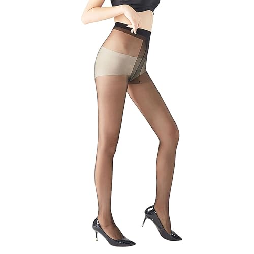 XXFBJNMD 15D Women's Summer Thin High-waisted Tight-fitting Pantyhose Anti-hooking Not Out of Gear Wearable Stockings High Elasticity Comfortable Skin Stockings (Black T-Crotch Without Trace)