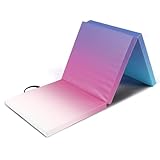 Matladin 6' Folding Tri-fold Gymnastics Gym Exercise Aerobics Mat, 6ft x 2ft x 2in PU Leather Tumbling Mats with Hook & Loop Fastener for Stretching Yoga Cheerleading Martial Arts (Colorful Gradient)