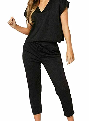 Ensemble 2 pièces pour femme col en V et pantalon stretch à cordon contre le stress du matin