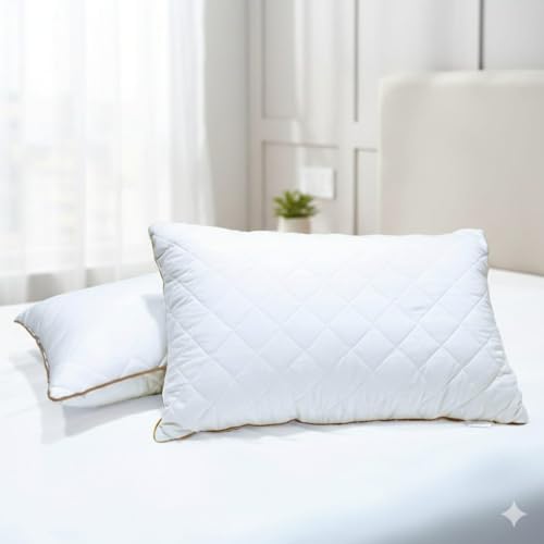 Image of Quilted Microfiber Sleeping Pillows 12x20 Inch - Set of 2 3D Virgin Fiber | Soft Comfort with Firm Neck Support | Piped Edges | Mustard Yellow