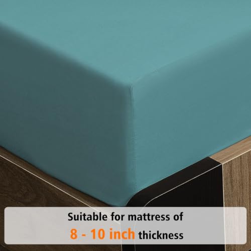 Image of Lirex Fitted Sheet, Full Size 100% Cotton 300 Thread Count Soft Breathable Fitted Sheet, Blue