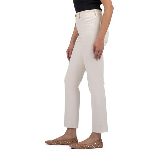 KUT from the Kloth Reese High Rise Fab Ab Ankle Straight Raw Hem Ecru 02