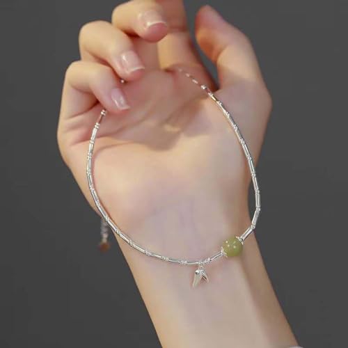 Collier de perles de jade vert argent style bohème chic quotidien