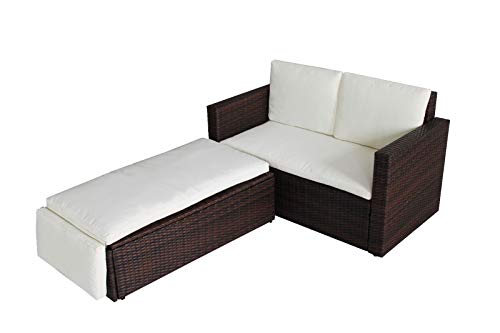 EVRE Lovebed 2 Seat Rattan Garden Furniture Patio Outdoor Sofa Set Daybed Sun Lounger with Cushions and Adjustable Footstool for Balconies Patios Conversation (Brown)