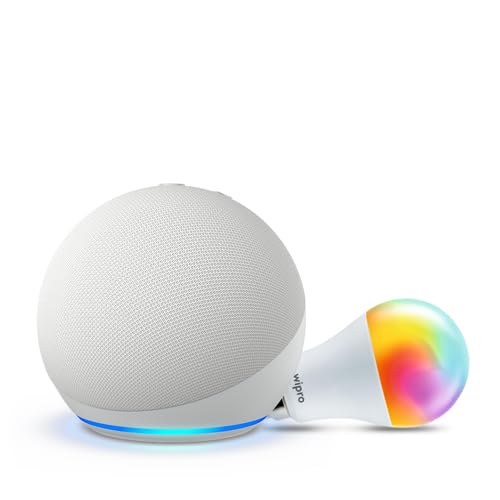 Amazon Echo Dot (5th Gen, White) Combo with Wipro Simple Setup 9W LED Smart Bulb - Image 2