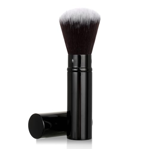 Pinceau de maquillage rétractable Kabuki - Noir - De qualité supérieure - Pinceau à poudre - Pinceau blush - Pinceau anti-cernes - Avec couvercle - Pour protection solaire, bronzant, blush, blush