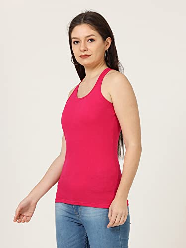 Image of FLEXIMAA Women's Cotton Plain Round Neck Sleeveless T-Shirt