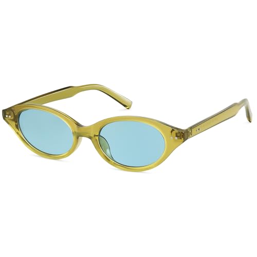 VANLINKER Retro Oval Cat Eye Sunglasses for Women Men Small 90s Style Vintage Trendy Narrow Frame VL9844