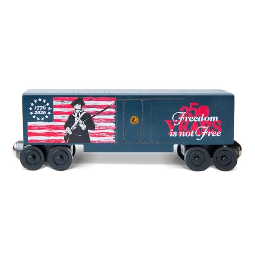 Whittle Shortline Railroad 250th Anniversary “Minuteman” Wooden Train Car – Revolutionary War Commemorative Wooden Railway Car, Compatible with Major Railway Systems, Handcrafted Collectible Toy Train