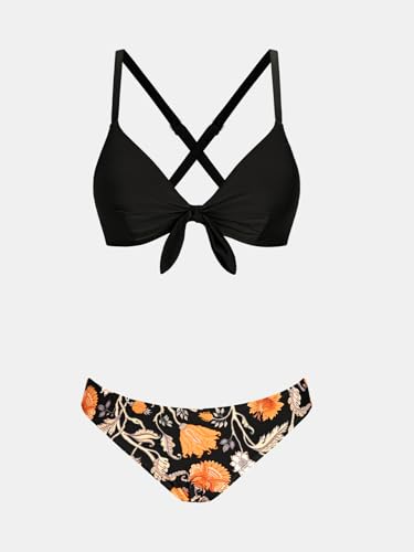 Image of CUPSHE Women's Two Piece Bikini Set Floral Print Knot Bunny Tie
