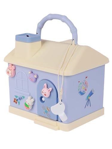 Image of Cute Toy House Money Coin Box with 3D Sticker Metal Piggy Bank with Secure Lock & Keys for Kids, House Shaped Money Saving Coin Collection Box for Girls (Pack of 1, Multicolour) (Design-1)