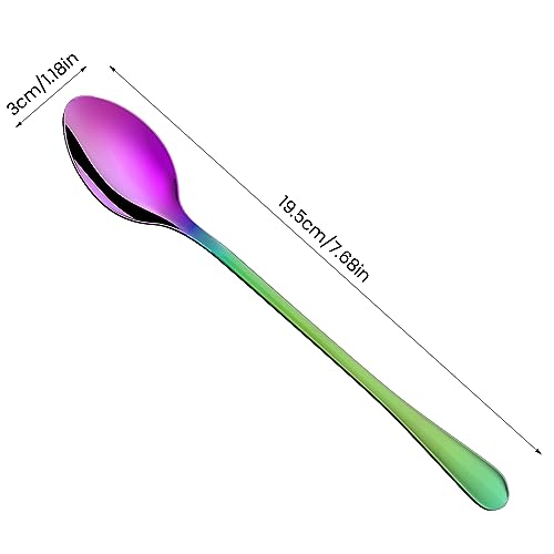 6PCS Latte Spoons Long Handle 19.5cm Rainbow Teaspoons for Iced Coffee/Tea - Image 2