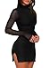 OZICERD Women Long Sleeve Bodycon Mini Dress Mock Neck Sheer Mesh Slit Going Out Dress Fall Rave Club Cocktail Party Dresses Black L
