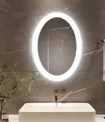 Image of 12x18 Inch LED Bathroom Mirror - Wall-Mounted Glass Mirror with Smart Sensor & 3-Color Lighting. (Oval, 12 X 18)