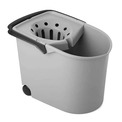 Tatay Cubo de Fregona con Ruedas, de PP, Libre de BPA, Escurridor por Presión, con Asas. Fabricado en España. Color Gris