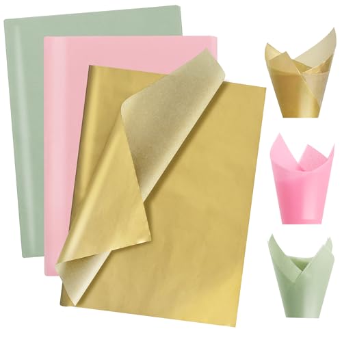 Image of BEISHIDA 90 Sheets Sage Green Pink Gold Tissue Paper Bulk, Wrapping Tissue Paper for Gift Bags, 14 x 20 Inch Gift Wrap for Wedding Birthday Christmas Party DIY Crafts Decor Holiday Flowers