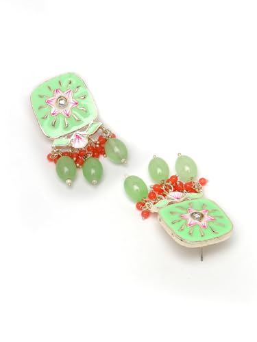 Square Mint Green Enamel Choker Set with Earrings