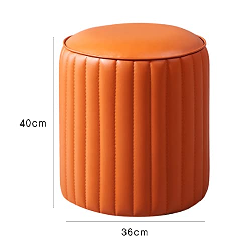 Pouf moderne rond en cuir orange pour salon et chambre