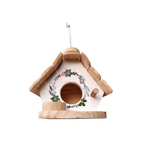 Casa de Pássaro Decorativa,com Flores, Madeira Artesanal, Comedou...