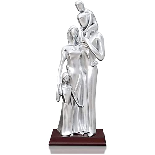 Estatua familiar de 4 piezas en resina decorativa plateada