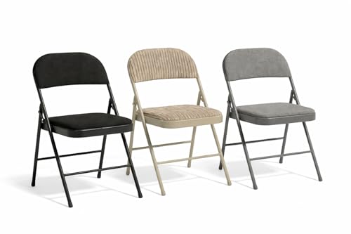SuperGift.com Cream Fabric Padded Folding Chair with Backrest Heavy Duty Steel Frame Foldable Chair for Home Garden Office and Desk Use