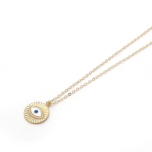 Vembley Stunning Gold Plated Circle Blue Evil Eye Pendant Necklace for Women and Girls (B09BR58JP4) Amazon Price History, Amazon Price Tracker