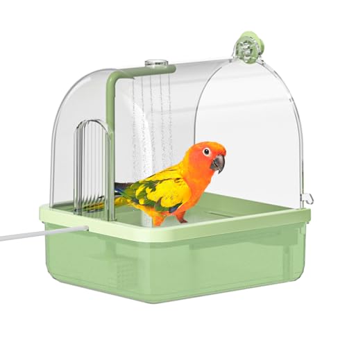 Xamanabu Bird Bath for Cage, Automatic Parakeet Bath with Pump, Indoor Bird Shower with Running Water, Filter, Bird Cage Accessory for Pet Birds, Lovebirds, Finches, Cockatiel