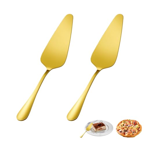 2 Stück Tortenheber Edelstahl,Vielseitige Kuchenheber & Tortenheber mit Messer als Tortenmesser für Pizza,Kuchen und Lasagne,Küchenschaufel,Tortenschaufel edelstahl für Küche,Restaurant&Party (Golden)