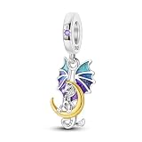 SBUTUXC Ciondolo a forma di drago, argento sterling S925, ala smaltata, pendente a forma di luna dorata, cristallo viola, ciondolo fantasy per bracciale, 0,96x0,34 pollici